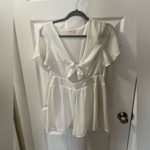 Pink Lily White Romper